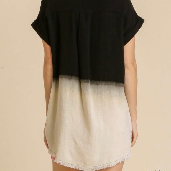 Umgee Bleach Dip Dye Linen Blend Button Down Shirt - Picture 8 of 11